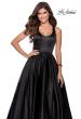 Picture of: Satin Ball Gown with Criss Cross Back and Pockets in Black, Style: 28281, Detail Picture 5