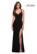 Picture of: V Neck Long Jersey Prom Dress with Open Strappy Back in Black, Style 29503, Detail Picture 5