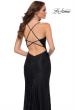 Picture of: Stretch Lace Dress with Ruffle Skirt Detail and Slit in Black, Style 29650, Detail Picture 5