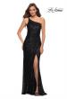 Picture of: Sequin Gown with One Shoulder Top and Open Back in Black, Style 29962, Detail Picture 5