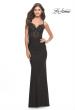 Picture of: Sheer Lace Bodice with Scallop Edge Jersey Long Dress in Black, Style: 31272, Detail Picture 5
