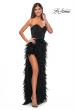 Picture of: Feather Prom Gown with High Slit and Full Rhinestone Strapless Bodice in Black, Style: 32165, Detail Picture 5