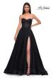 Picture of: A-line Tulle Gown with Lace Corset Bodice and Slit in Black , Style 32579, Detail Picture 5
