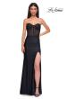 Picture of: Intricate Ruched Corset Bodice Prom Dress with Jersey Skirt in Black , Style 32971, Detail Picture 5