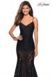 Picture of: Long Form Fitting Lace Prom Dress with Attached Shorts in Black, Style: 27584, Detail Picture 6