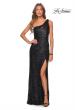 Picture of: Long Sequin One Shoulder Ruched Prom Dress in Black, Style: 28401, Detail Picture 6