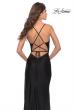 Picture of: Fringe Beaded Slit Jersey Gown with Lace Up Back in Black, Style: 31326, Detail Picture 6