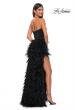 Picture of: Feather Prom Gown with High Slit and Full Rhinestone Strapless Bodice in Black, Style: 32165, Detail Picture 6