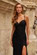 Picture of: Lace Fitted Gown with Slit and Crisscross Open Back in Black, Style: 33381, Detail Picture 6