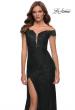 Picture of: Lace Off the Shoulder Gown with Deep V Neckline in Black, Style 29693, Detail Picture 7