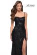 Picture of: Lace Up Back Sequin Gown with Flare Skirt in Black, Style 29741, Detail Picture 7
