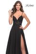 Picture of: A-line Gown with Sheer Floral Embellished Bodice in Jewel Tones in Black, Style: 30639, Detail Picture 7