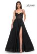 Picture of: A-Line Tulle Gown with High Slit and Illusion Rhinestone Fishnet Bodice in Black, Style: 32135, Detail Picture 7