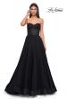 Picture of: A-line Tulle Gown with Lace Corset Bodice and Slit in Black , Style 32579, Detail Picture 7