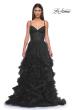 Picture of: Ruffle Tulle Dress with Unique Skirt and Illusion Corset Bodice in Black , Style 32719, Detail Picture 7