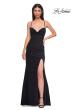 Picture of: Ruched Long Jersey Dress with Draped Rhinestone Neckline in Black , Style 32802, Detail Picture 7