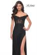 Picture of: Off the Shoulder Rhinestone Fishnet Gown with Lace Details in Black, Style: 32116, Detail Picture 6