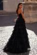 Picture of: A-Line Ruffle Tulle Gown with High Slit and Lace Up Back in Black, Style: 32086, Back Picture