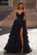 Picture of: A-Line Ruffle Tulle Gown with High Slit and Lace Up Back in Black, Style: 32086, Detail Picture 1