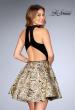 Picture of: Short Metallic Homecoming Dress with Choker in Black/Gold, Style: 25168, Back Picture