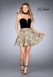 Picture of: Short Metallic Homecoming Dress with Choker in Black/Gold, Style: 25168, Detail Picture 2