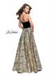 Picture of: Strapless Ball Gown with Velvet Bodice and Rose Print Skirt in Black Gold, Style: 25581, Back Picture
