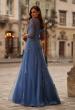 Picture of: Beaded Lace Applique Dress with Tulle Skirt and Illusion Sleeves in Blue, Style: 32612, Back Picture