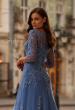 Picture of: Beaded Lace Applique Dress with Tulle Skirt and Illusion Sleeves in Blue, Style: 32612, Detail Picture 2