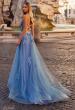 Picture of: Gorgeous Beaded Lace Applique Gown with Illusion Bodice in Blue, Style: 32057, Back Picture