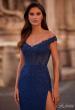 Picture of: Off the Shoulder Rhinestone Fishnet Gown with Lace Details in Blue, Style: 32116, Detail Picture 2