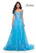 Picture of: Sequin Lace Print Tulle A-Line Prom Dress with Illusion Bodice in Blue, Style: 32223, Detail Picture 6