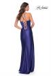 Picture of: Stretch Satin Gown with Bustier Top and Lace Up Back in Blue, Style: 32264, Detail Picture 6