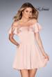 Picture of: A-line Short Satin Dress with Off the Shoulder Detail in Blush, Style: 25070, Detail Picture 1