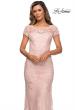 Picture of: Long Lace Evening Dress with Sheer Cap Sleeves in Blush, Style: 27856, Main Picture