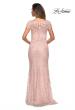Picture of: Long Lace Evening Dress with Sheer Cap Sleeves in Blush, Style: 27856, Back Picture