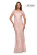 Picture of: Long Lace Evening Dress with Sheer Cap Sleeves in Blush, Style: 27856, Detail Picture 3