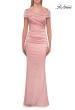 Picture of: Off-the-Shoulder Ruched Satin Evening Gown in Blush, Style: 33620, Detail Picture 3