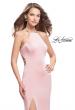 Picture of: Long Halter Prom Dress with Beaded Straps and Slit in Blush, Style: 25459, Main Picture