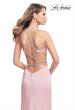 Picture of: Long Halter Prom Dress with Beaded Straps and Slit in Blush, Style: 25459, Back Picture