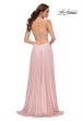 Picture of: Metallic Crepe Chiffon Gown with Ruching and Full Skirt in Blush, Style 29775, Back Picture