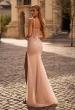 Picture of: Fitted Net Dress with Rhinestones and U Slit in Blush , Style 32840, Back Picture