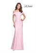 Picture of: Satin Off the Shoulder Dress with Trumpet Silhouette in Blush, Style: 25579, Detail Picture 1