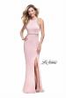 Picture of: Long Jersey Prom Dress with High Neck and Cut Outs in Blush, Style: 26069, Detail Picture 1