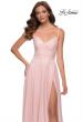 Picture of: Metallic Crepe Chiffon Gown with Ruching and Full Skirt in Blush, Style 29775, Detail Picture 1