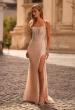 Picture of: Fitted Net Dress with Rhinestones and U Slit in Blush , Style 32840, Detail Picture 1