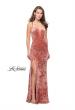 Picture of: Crushed Velvet Form Fitting Gown with Leg Slit and Open Back in Blush, Style: 25659, Detail Picture 2