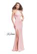 Picture of: Long Halter Prom Dress with Beaded Straps and Slit in Blush, Style: 25459, Detail Picture 3