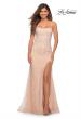 Picture of: Long Jeweled Pastel Prom Gown with Lace Up Back in Blush, Detail Picture 3