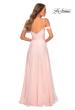 Picture of: Off the Shoulder Chiffon Dress with Scoop Back in Blush, Style: 28942, Detail Picture 3
