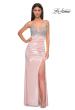 Picture of: Metallic Jersey Ruched Prom Dress with Rhinestone Bodice in Blush , Style 32793, Detail Picture 5